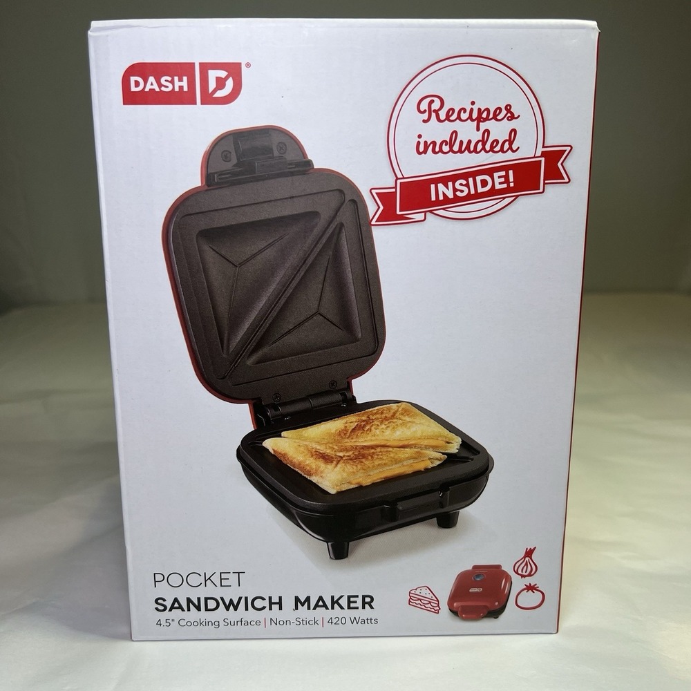 DASH Pocket Sandwich Maker 4.5" Surface w/ Recipes‎ RED Non-Stick Griddle 420W
